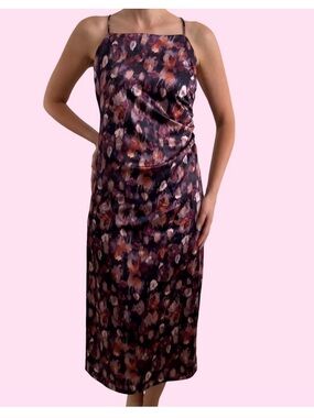 Jason Wu Purple and Rust Watercolor Floral Slip Midi Dress Sz XS